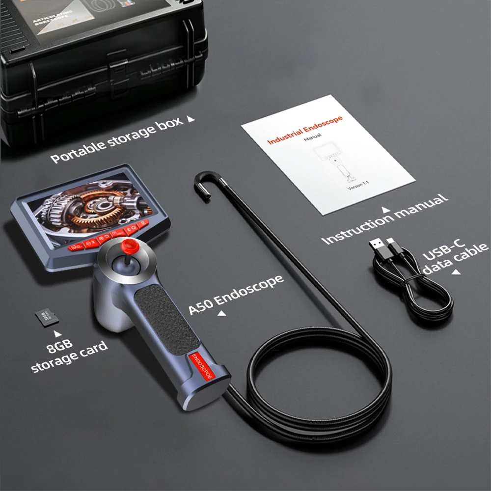 AOSUN A50 4.5 Inch IPS Screen Four Way 180° Articulating Borescope 6.2mm Lens Endoscope Camera 1m endoscope tube
