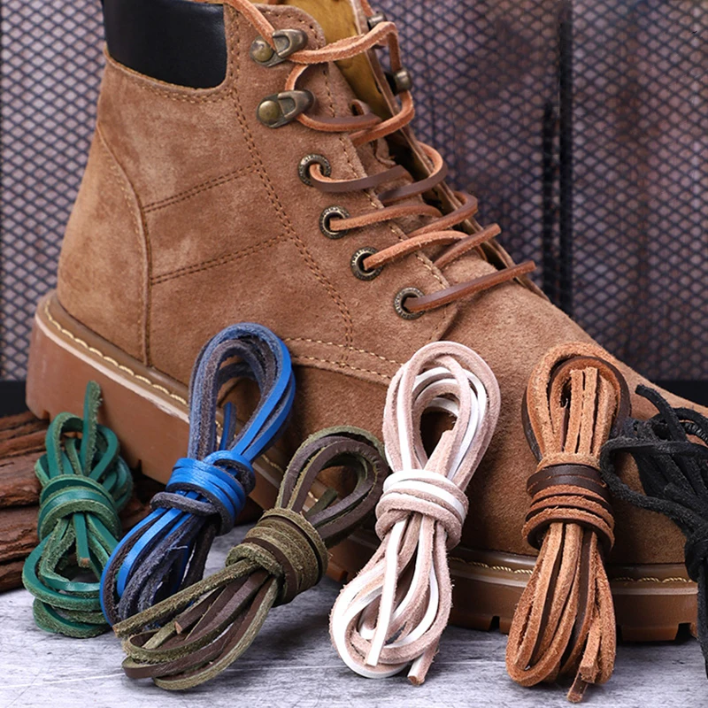 Flache Schnürsenkel Hochwertige Echtleder-Schnürsenkel Klassische Mehrfarbige Freizeit-Schnürsenkel für Damen und Herren Outdoor Unisex Sportschnürsenkel 1 Paar