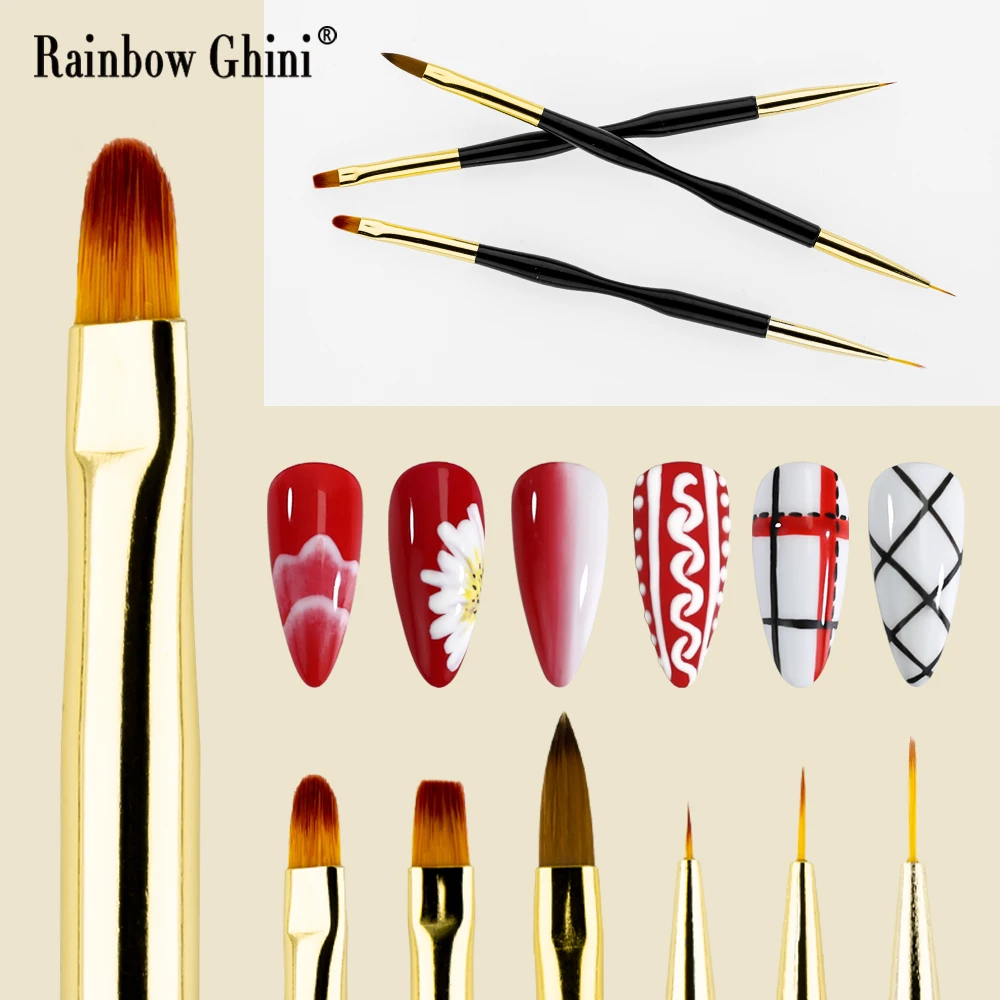 RG 3 ชิ้น/เซ็ต Double HEAD วาดภาพวาดปากกา Professional GEL เล็บ Liner ดอกไม้วาดภาพวาดเล็บเครื่องมือ