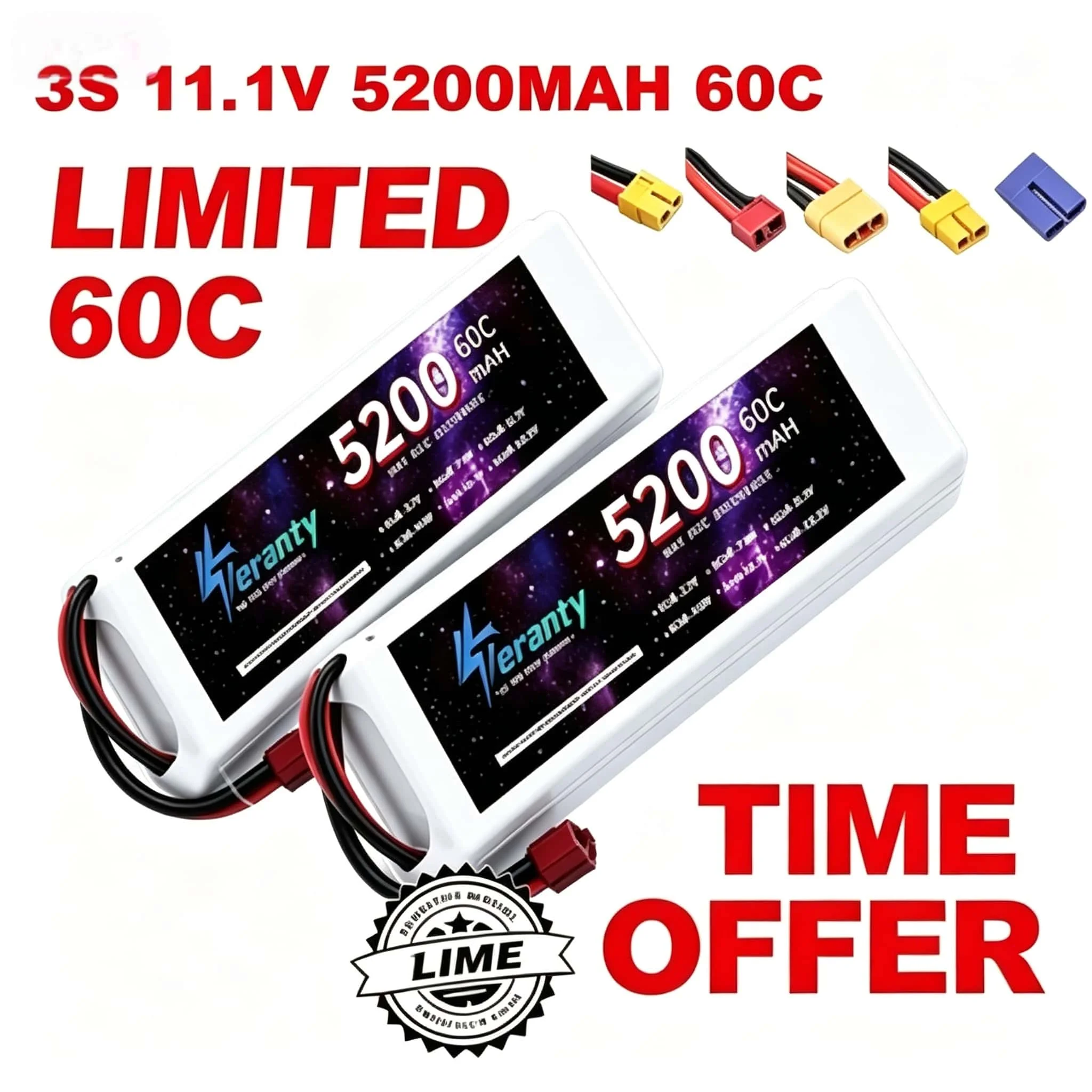High Performance 3S Lipo Battery 11.1V 5200mah 60C For RC Car Quadcopter Drone Airplane Helicopter With XT60 Deans T XT90 EC5