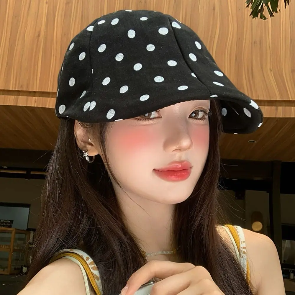 Retro Y2k Polka Dot Beret Cotton Dot Leopard Newsboy Cap Visor Korean Style Forward Cap Ladies