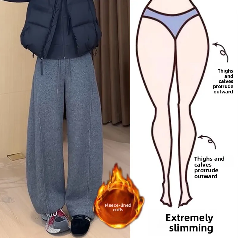 

Утепленные флисовые брюки с широкими штанинами для женщин, зимняя новинка, большие размеры, свободные, стройнящие, повседневные, с высокой талией, прямого кроя