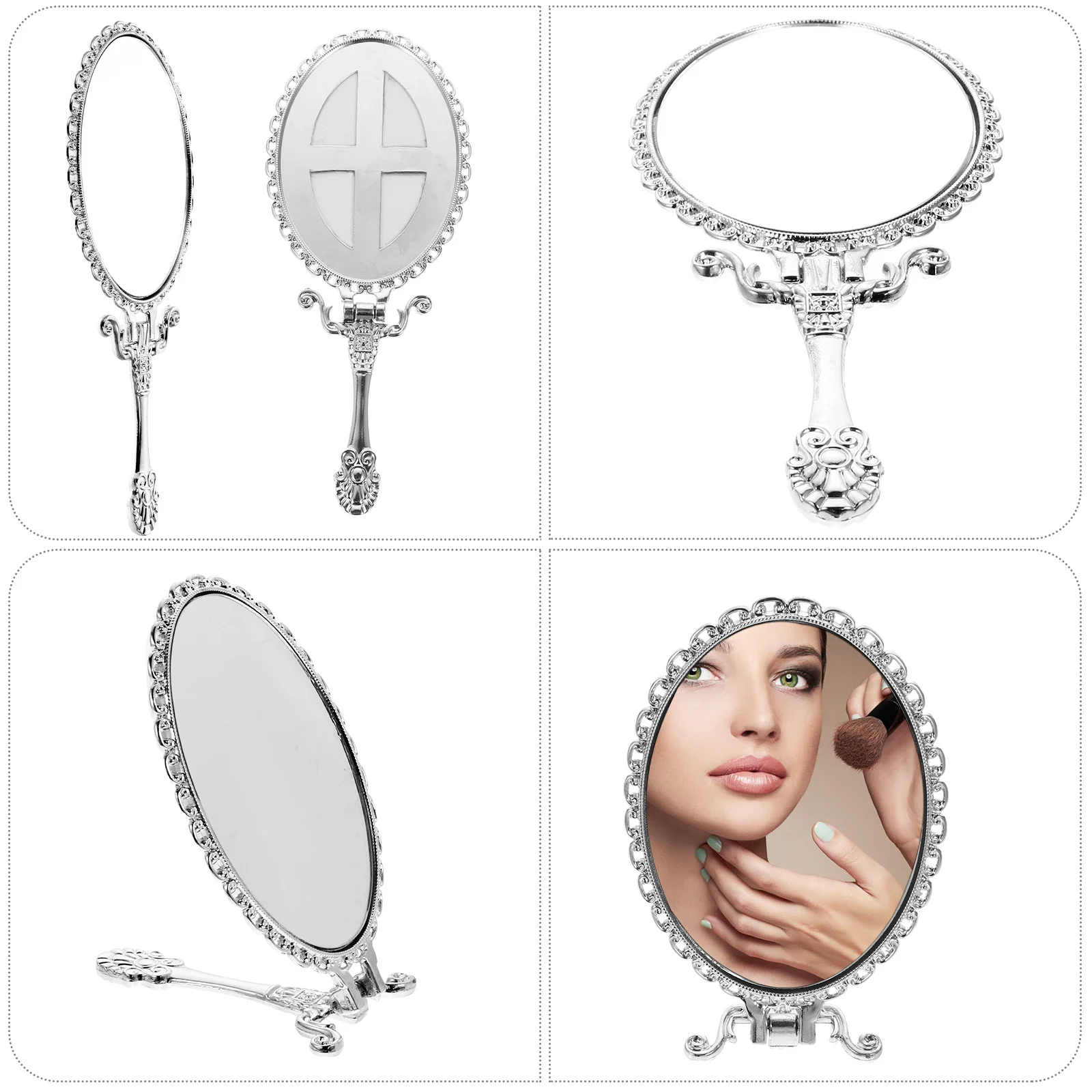 Hand-Make-up-Spiegel, kompakt, Retro-Metall-Design, tragbar, für Reisen, Camping, Badezimmer, Friseur, kleiner Spiegel mit Griff