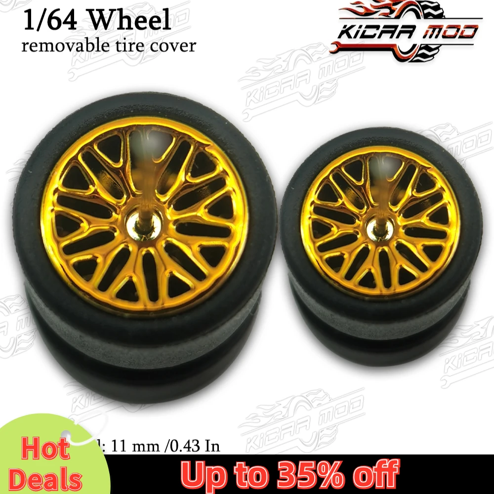 1/64 RLC Premium Wheels with Slick Tires for Hot Wheels RLC Muscle Car Multi Spoke Model Car Refitting Parts D:11mm+13mm (1 Set)