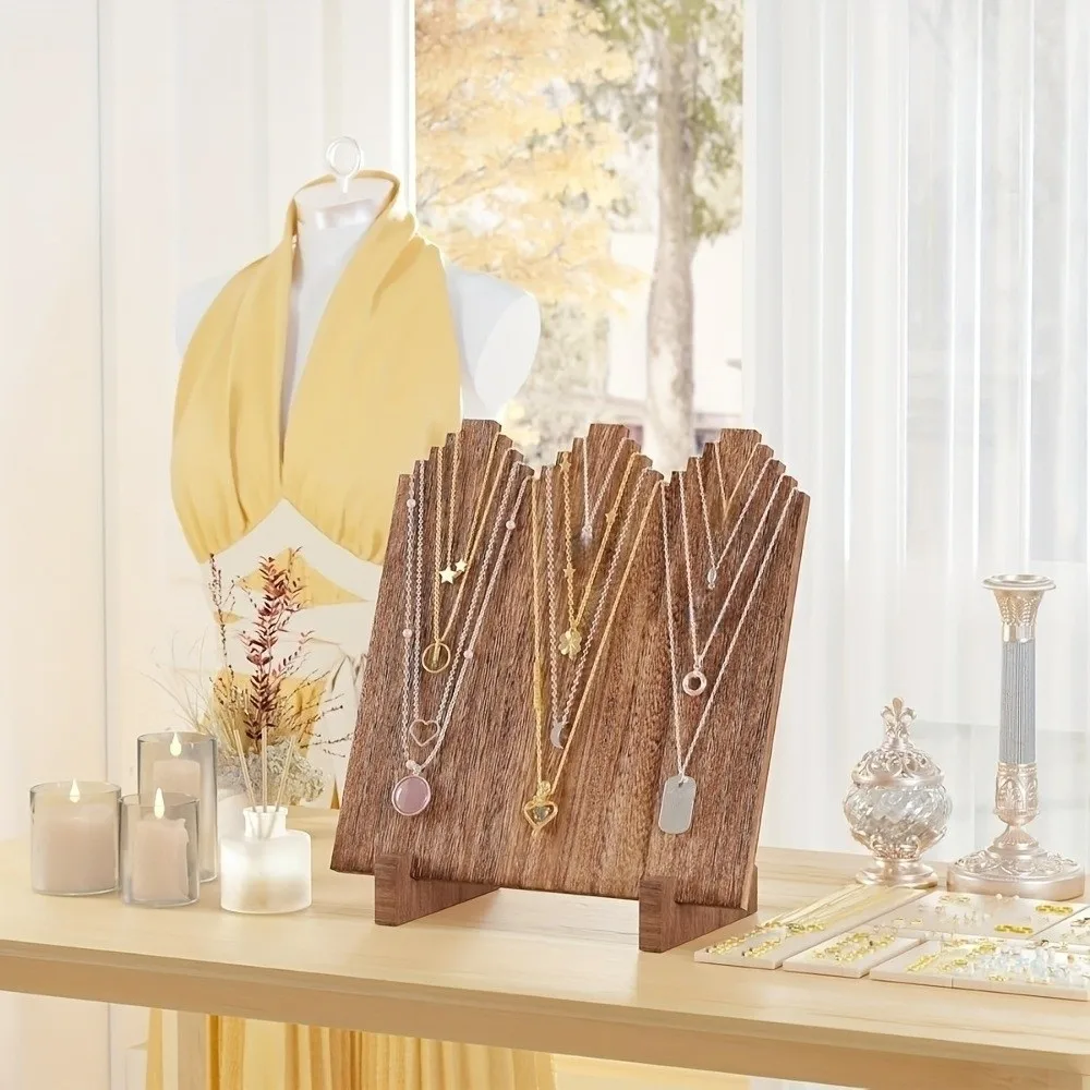 

Wooden Flame Shape Necklace Display Board Stable Vintage Pendant Organizer Shelf Jewelry Simple Necklace Display Stand