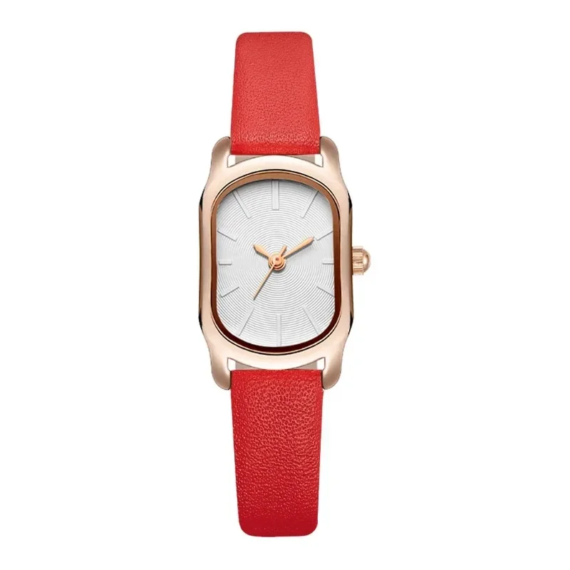 Relojes pequeños a la moda para mujer, relojes de pulsera de cuero Vintage para mujer, relojes de pulsera de cuarzo Retro con esfera ovalada Simple para mujer, reloj