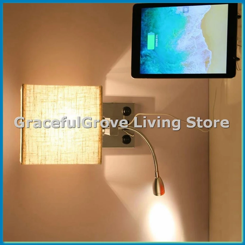 Modern LED Wall Lamp Bedside Bedroom Applique Sconce with Switch USB Interior Headboard Home Hotel Wall Lights(Without Bulbs)