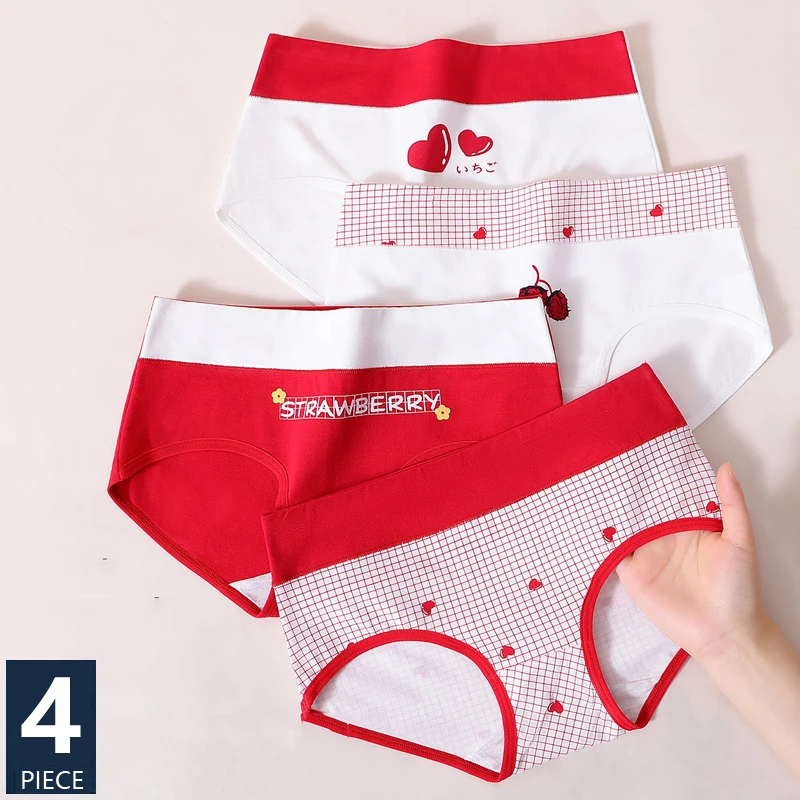 4Pcs/Set High Waist Cotton Panties Women Body Slim Underwear Breathable Cute Young Girls Briefs Female Lingerie Plus Size M-5XL