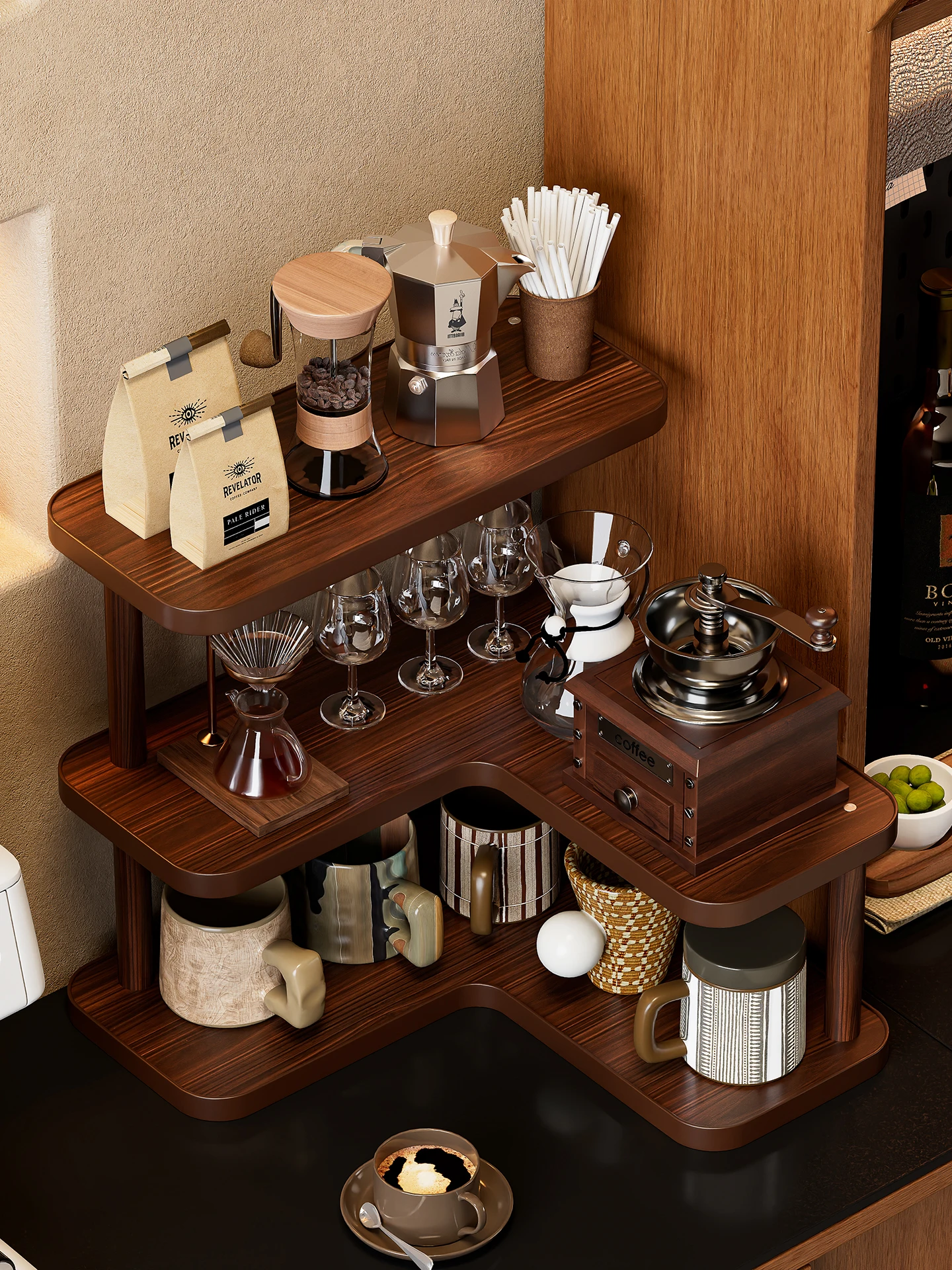 Desktop Corner Storage Rack Home Use Coffee Cup Tea Set Holder Multi Layer Corner Placement Shelf Simple Style Easy Assembly