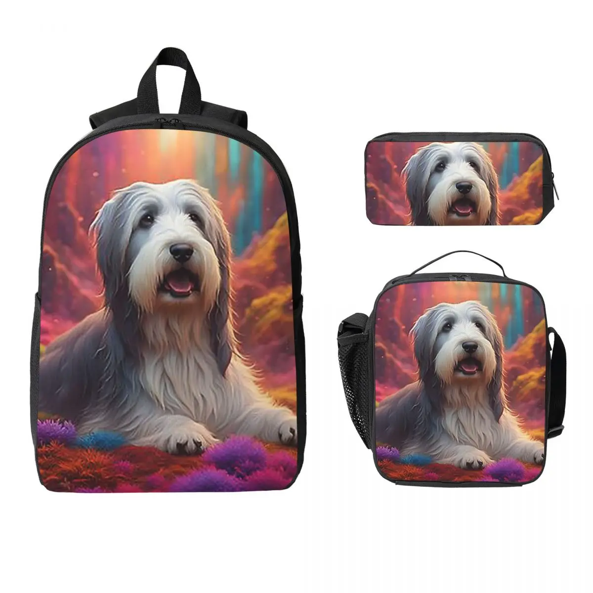 

Bearded Collie Dog In Colorful Nature Backpack BookBag School Bag Computer Shoulder Bags 3ps Insulated Lunch Bag Pencil Case
