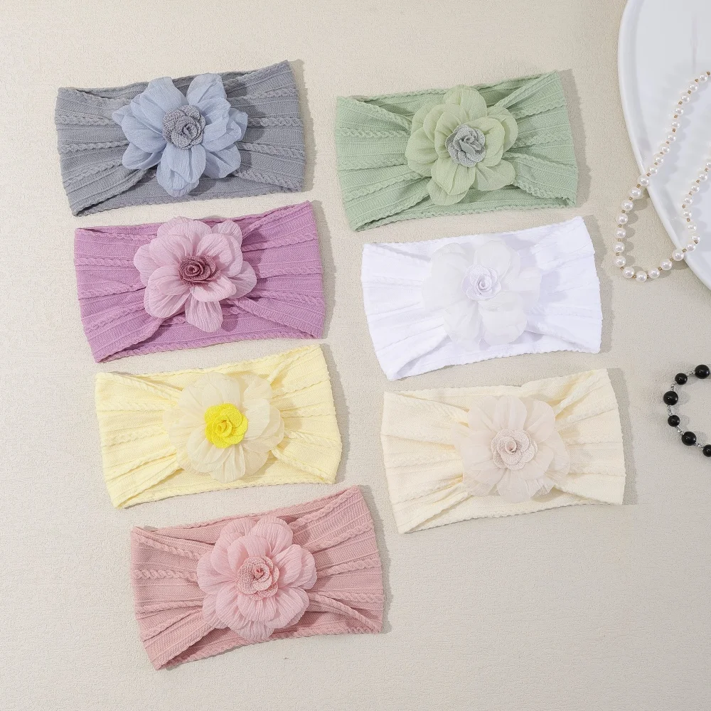 Cable Knit Baby Girls Headbands Chiffon Flower Hairband for Newborn Baby Soft Toddler Girls Headwear Kids Hair Accessories