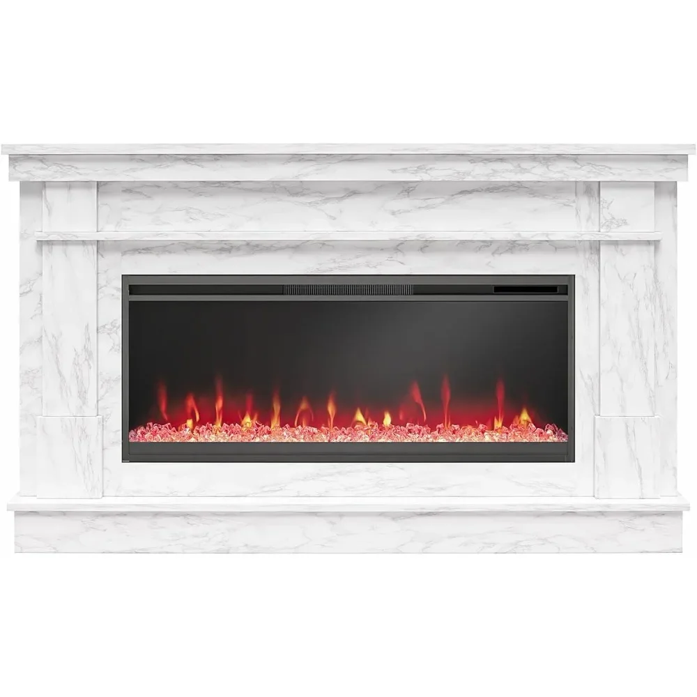 Waverly 64 Inch Electric Fireplace,Replaceable Fireplace Insert Heater, Remote Control,Timer,Color Changing Crystal Ember Flames