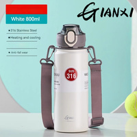GIANXI 1000ml Spring Cap Large Capacity Vacuum Cup 316 Stainless Steel Coffee Cup Portable Outdoor Sports Water Bottle