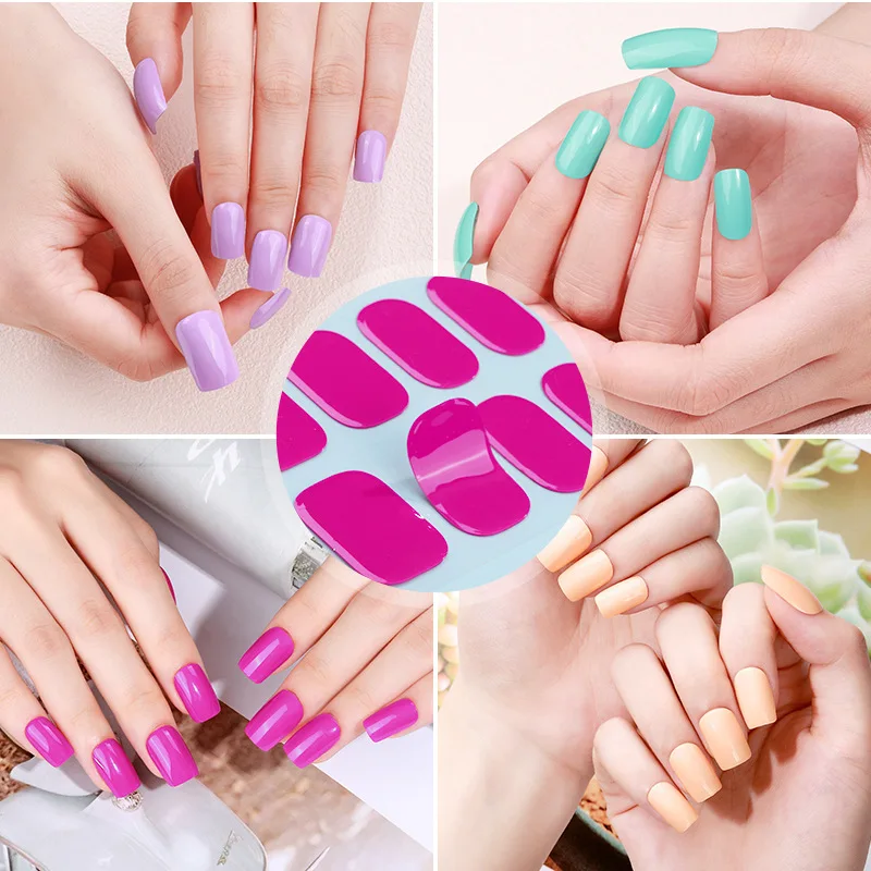 Tiras de uñas de Gel semicurado, pegatinas de Color sólido, tiras de esmalte de uñas, envolturas de uñas de 20 piezas, calidad de salón, herramientas de arte de uñas