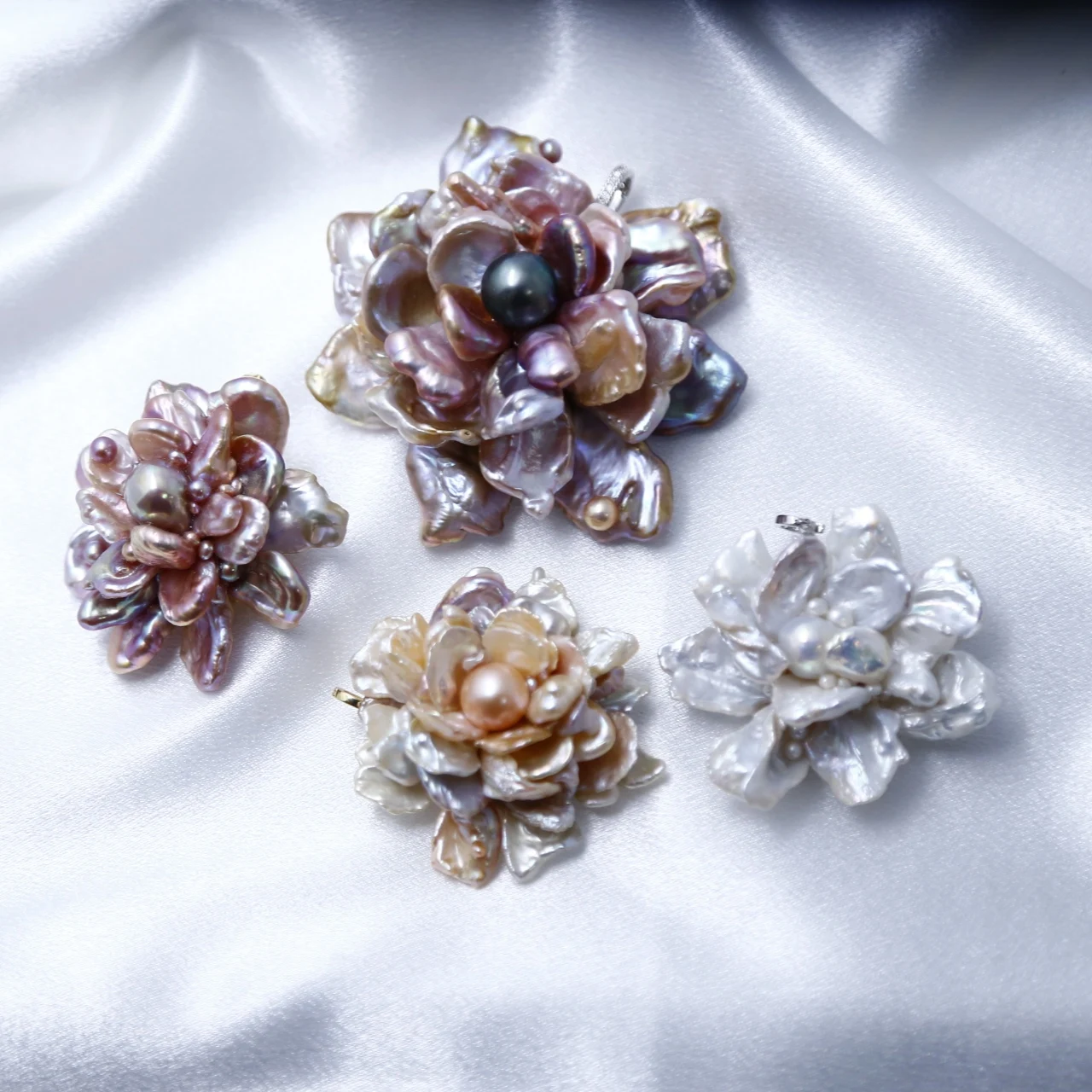 Luxurious Handmade Freshwater Purple White Champagne Baroque Woven Flower-shaped Pearl Pendant Fine Jewelry Collection