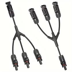 1 Pair, 12Awg Solar Panel Y Branch Parallel Cable, 1 to 3 Solar Parallel Connector, Parallel Connectors Wire Plug Kit for Solar