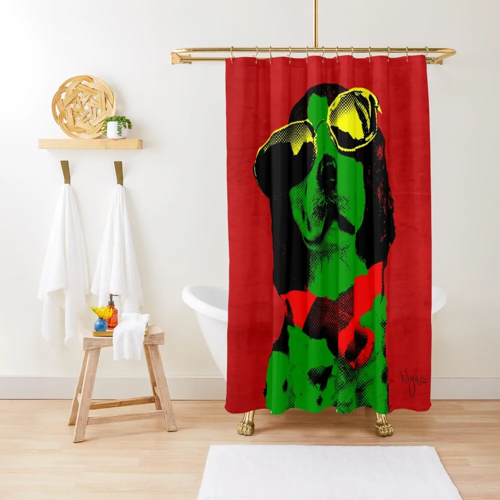 

FUNNY DOG - Green Red Shower Curtain Accessories For Shower And Services Bathroom Box Shower For Bathroom Set Curtain