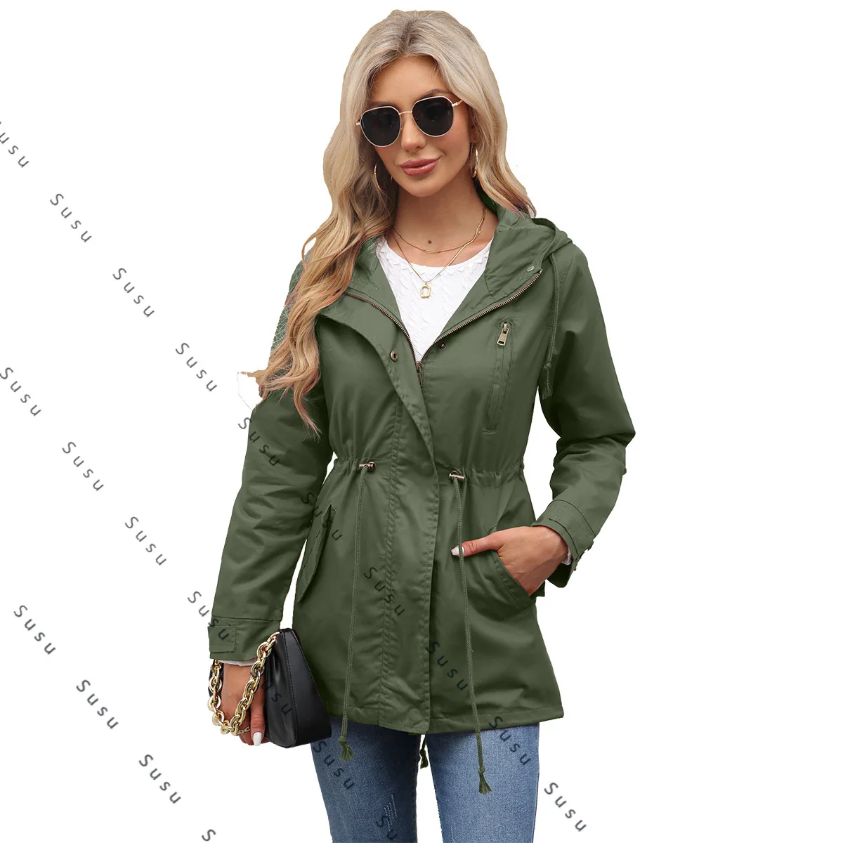 

2025 new cotton hooded trench coat women's spring and autumn coat European and American large size loose solid color women's clo
