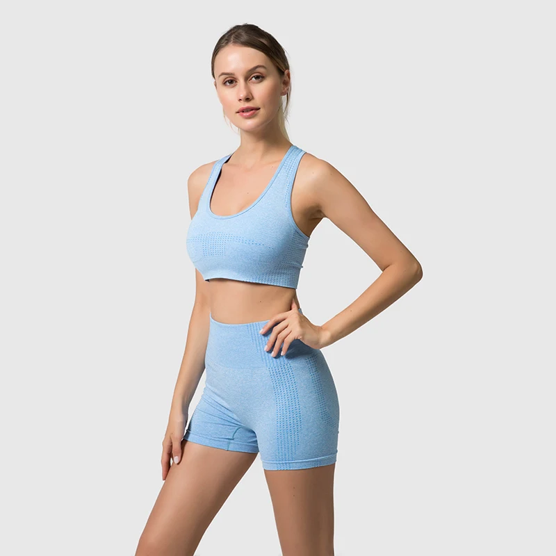 Set da yoga da donna senza cuciture 2 pezzi reggiseno sportivo a vita alta pantaloncini da palestra fitness set da palestra abbigliamento sportivo