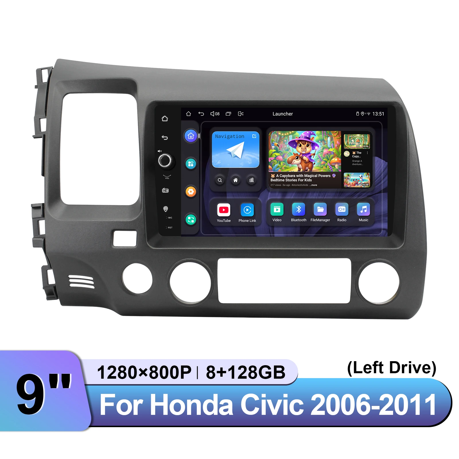 For Honda Civic 2006 2007 2008 2009 2010 2011 Car Radio Stereo with CarPlay Android Auto Steering Wheel Control Compatible