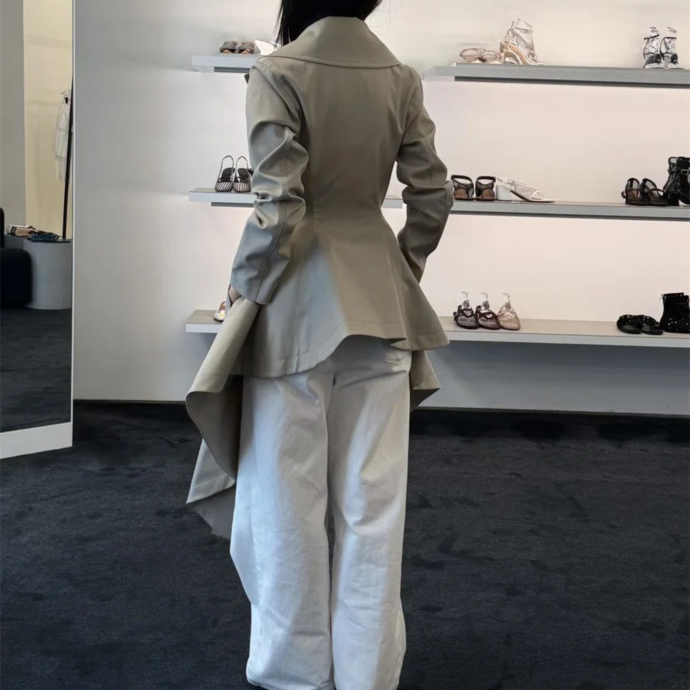 Women's Winter Coat 2026 – Satin, Double-Breasted, Asymmetrical Lapel, Trench Coat, Y2K-Inspired, Versatile Fashion Jacket