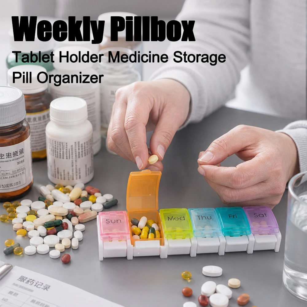 

7 Days Weekly Pillbox Tablet Holder Medicine Storage Case Drug Container Pill Box Tablet Storage Box Organizer 7 Cells Pill Case