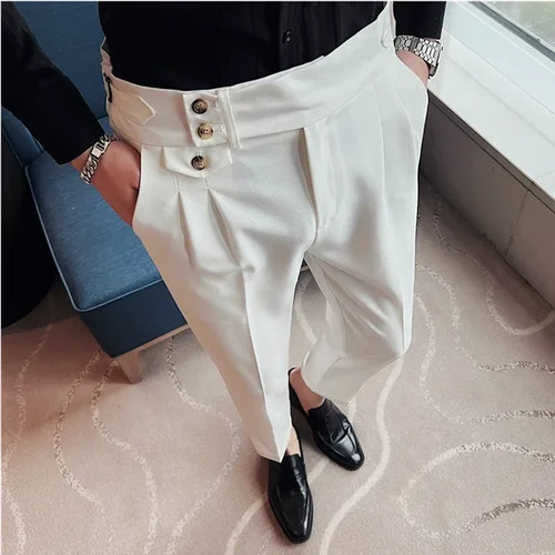 Imagen 2 del producto 2025 primavera otoño hombres cintura alta cinturón diseño Casual ajustado vestido Formal pantalón hombres Oficina Social vestido de fiesta de boda traje pantalones