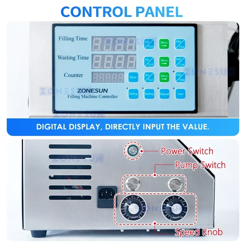 ZONESUN 반자동 액체 우유 오일 음료, 커피 병 충전 기계, 화장품 ZS-DPYT2P 필러, 2 헤드