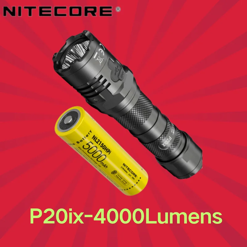 

Nitecore P20ix Tactical Flashlight Super Bright 4000 Lumens Rechargeable with NL2150HPi 5000mAh Battery Troch Light For Camping