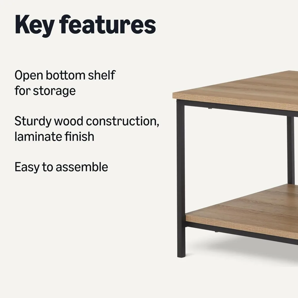 Rectangular Coffee Table with Bottom Shelf, Wooden Living Room Center Table, 19.9" D x 31.5" W x 16.5" H