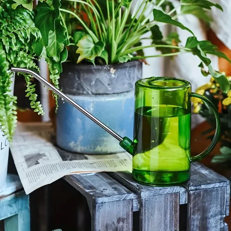 Stainless steel long mouth watering pot household transparent watering pot watering pot watering pot large capacity watering p