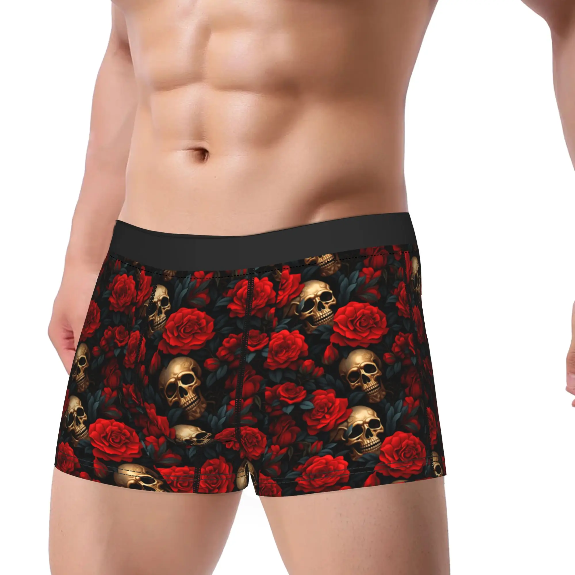 

Мужские трусы-боксеры с дизайном «Череп и розы» в мексиканском стиле ко Дню мертвых, с объемным карманом, увеличенного размера