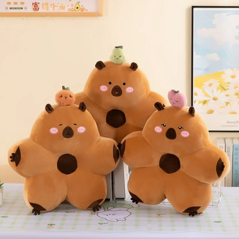 Cute Petal Shaped Plush Capybara Lumbar Pillow Backrest for Bedroom Office Student Car Seat Cushion Decor
