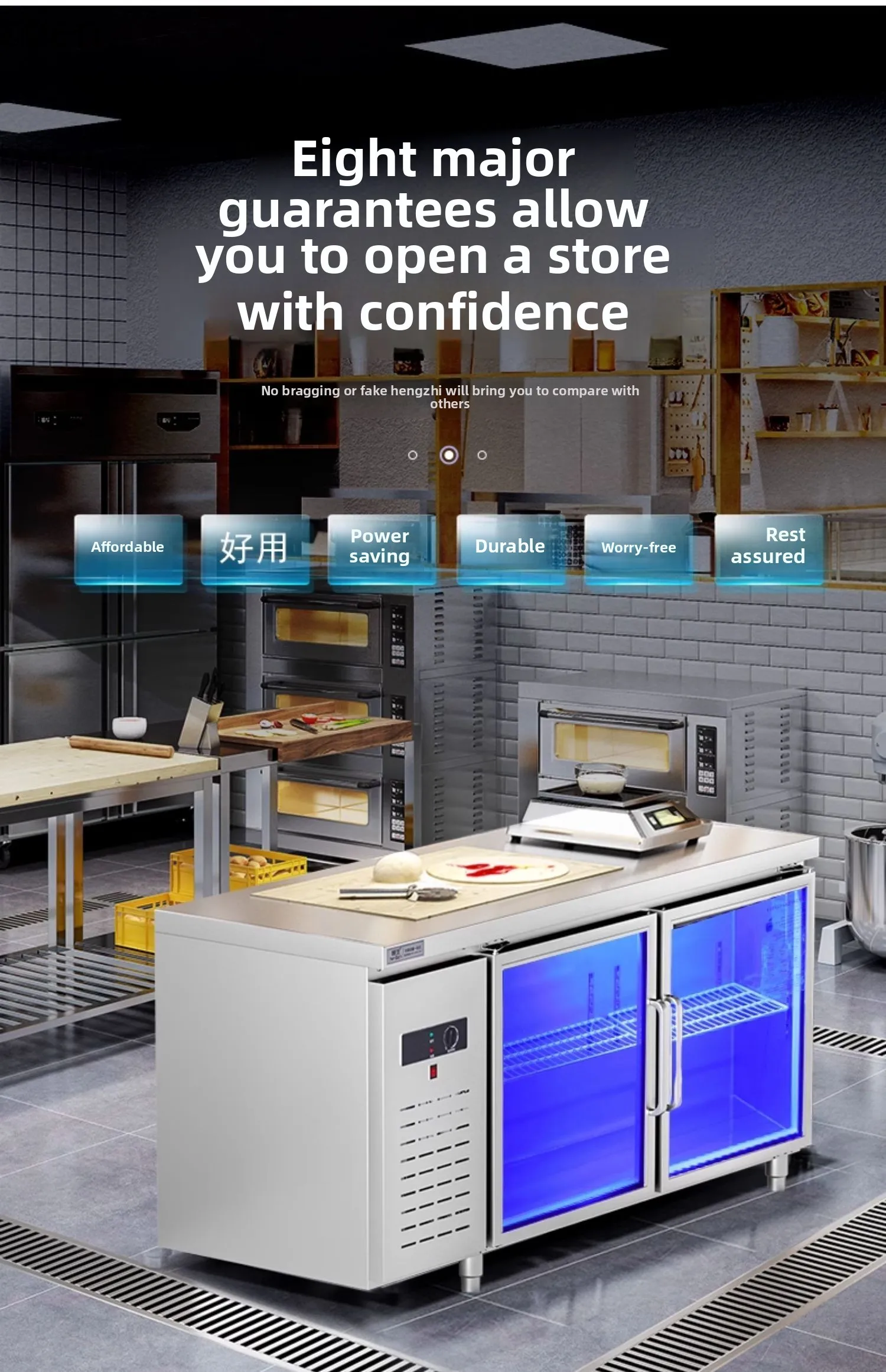 Banco da lavoro refrigerato HTT negozio di tè al latte frigorifero da cucina luce blu armadio piatto a doppia temperatura congelatore orizzontale aria