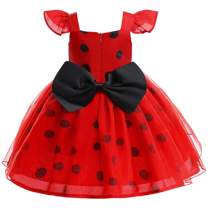 Girls Lady Beetle Polka Dot Flying Sleeves Cosplay Red Princess Dress Kids Birthday Halloween Party Stage Performance Clothes