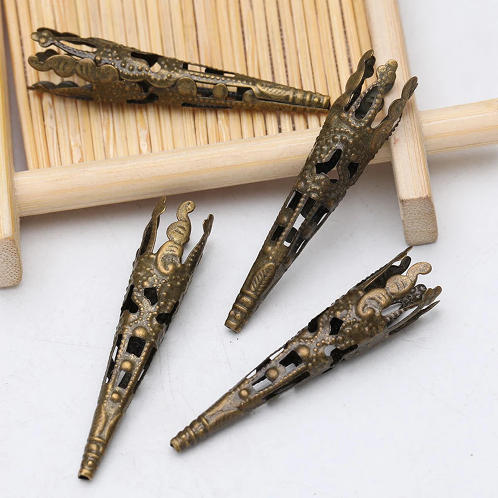

100pcs Long Trumpet Shape Flower Holder Hollow Ball Beads Cone Caps 5 petal Iron Jewelry Making Filigree Bead Spacers