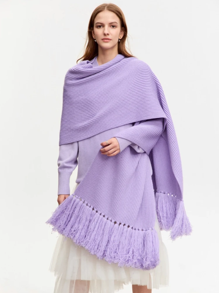 

AMII минималистичный шерстяной шарф для женщин, зима 2025, длинный ультра широкий универсальный шарф с мягкой кисточкой, сохраняющий тепло, женский 12374018