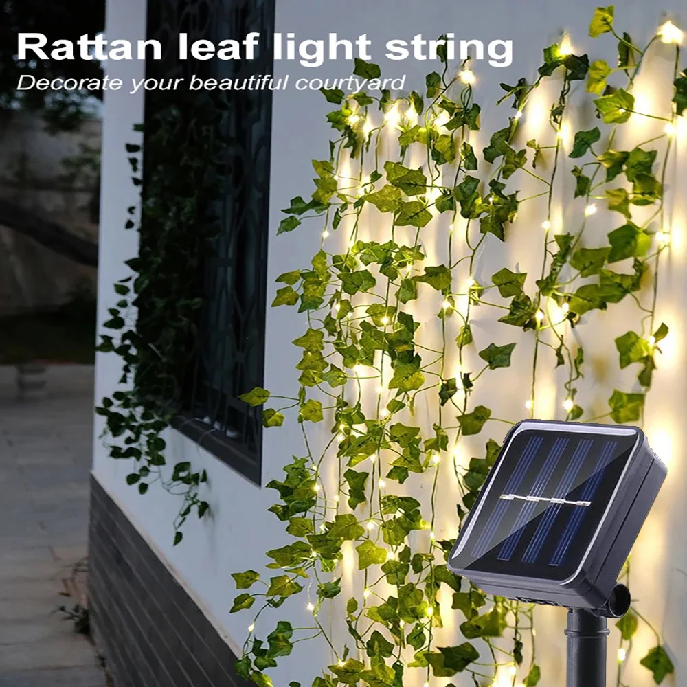 

Artificial Leaf Plants Lights String Solar Powered Wedding Fairy Garland Lamp for Outdoor Garden Patio Fence Holiday Party Decor