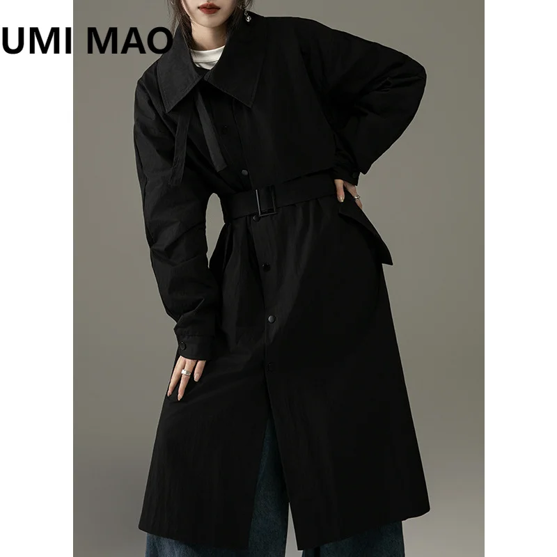 UMI MAO Medium Length Windbreaker Autumn Winter Dark Wind Niche Women's Loose Temperament Minimalist Trench Coat Female Black