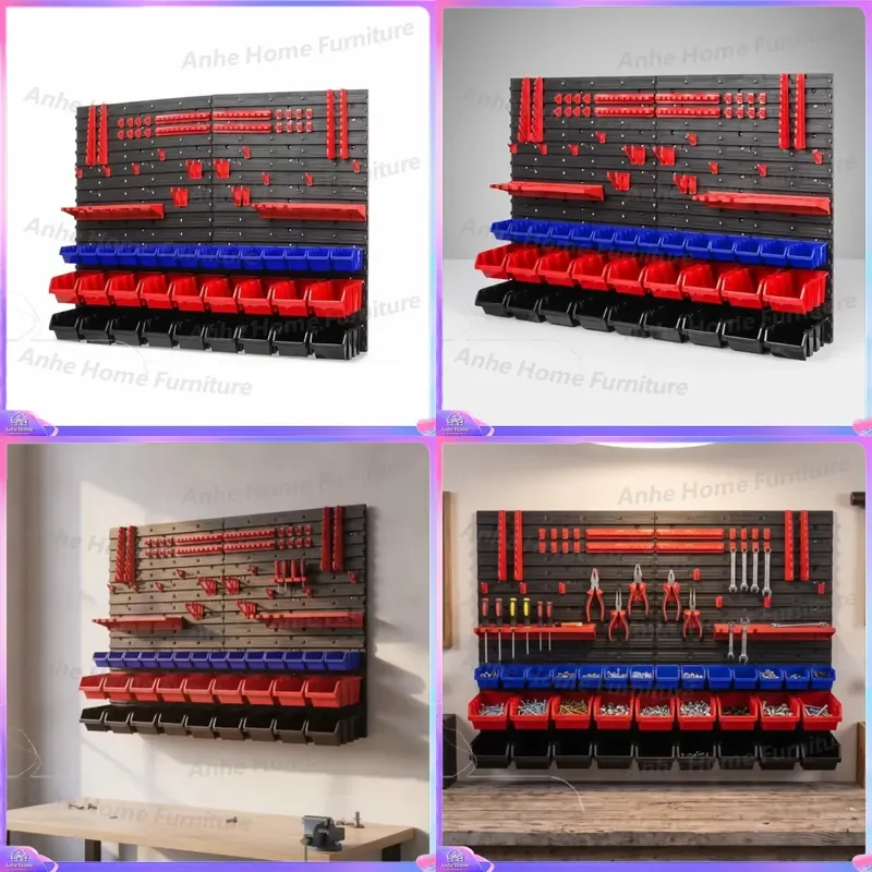 Wall Mounted Hardware Organizer Pegboard with Open Bins and Screwdriver Holders for Garage Workshop Tool Storage Display