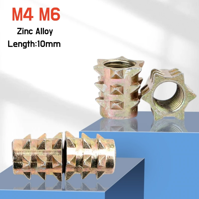 10/20/50Pcs M4 M6 Spiked Furniture Link Nuts Zinc Alloy Thread Wood Insert Nut Length 10mm