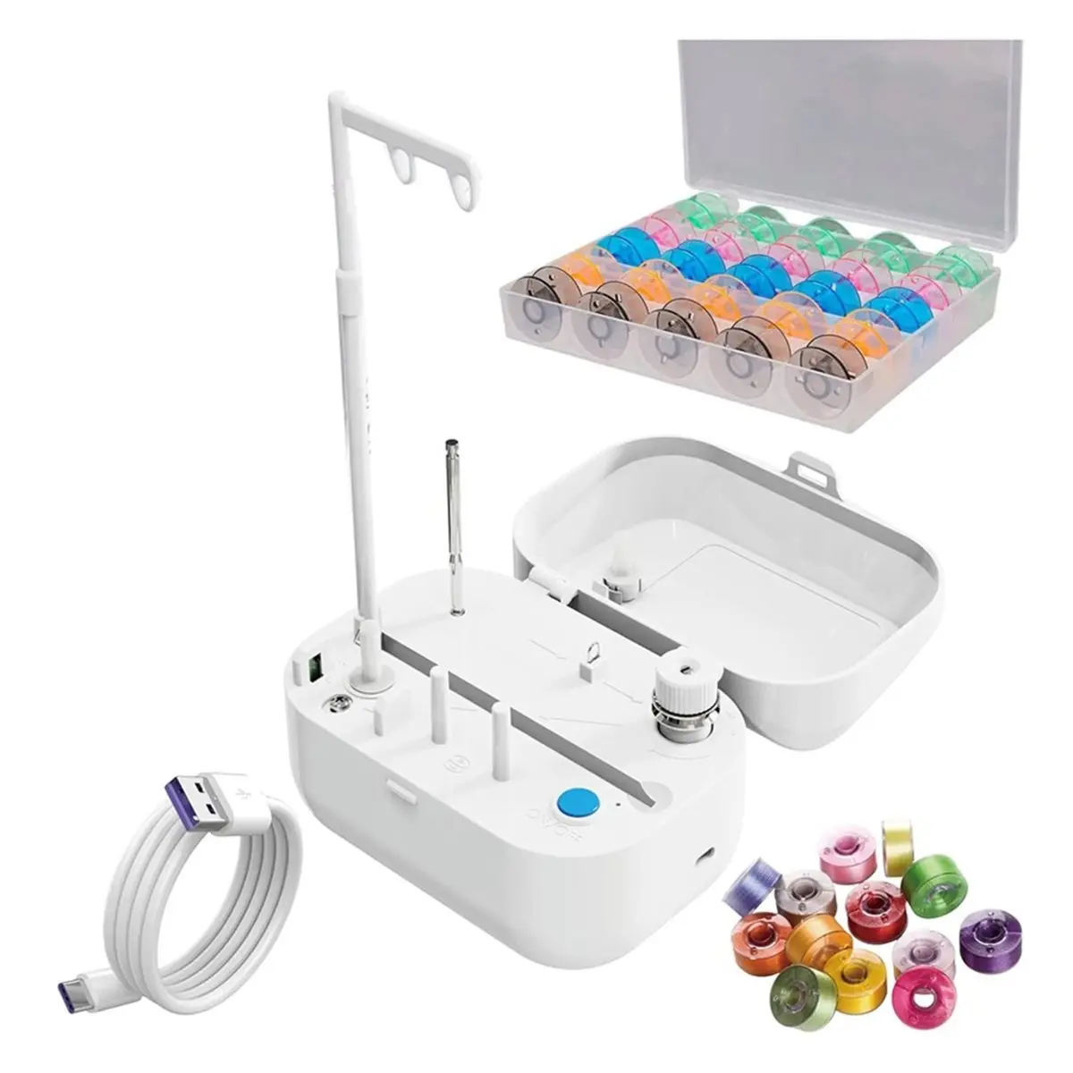 DT38 Automatic Bobbin Winder Bobbin Winding Machine with Auto Stop Sensor, Large Spool Thread Holder and Extra 25 Pcs Bobbins