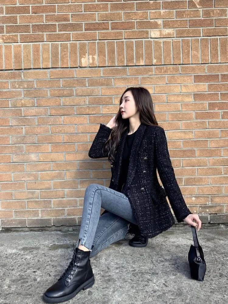 Women Wool Blazer 2026 Autumn Winter British Style Slim Fit Elegant High End Fashion Suit Jacket Trendy Coat