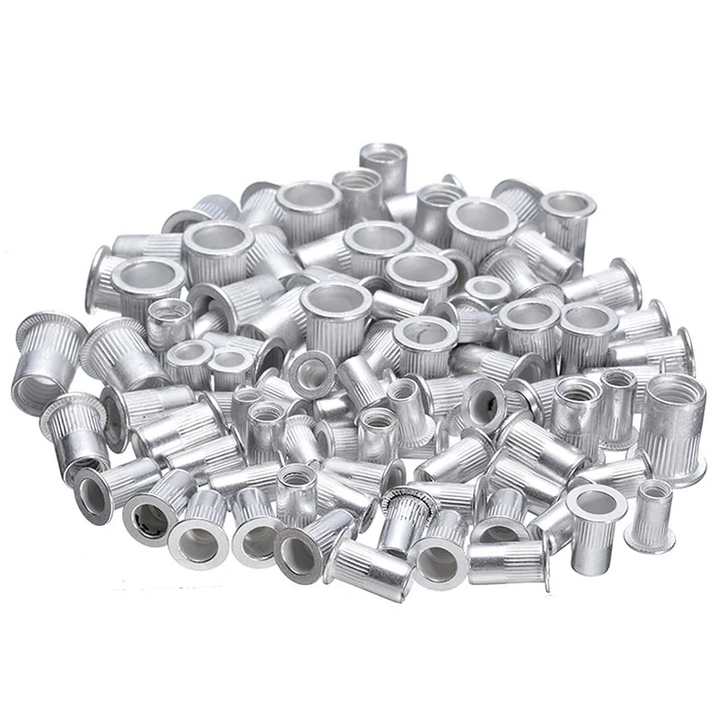 100pcs Steel Aluminum Rivet Nuts Kit Threaded Nut Inserts Rivnut Nutsert M4 M5 M6 M8 Mixed Set Repairing Tools