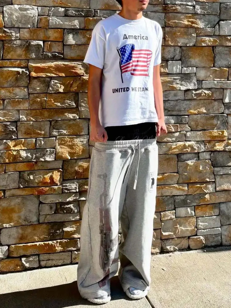 

Double waisted wide leg pants for couples, loose fitting American hip-hop style versatile casual pants
