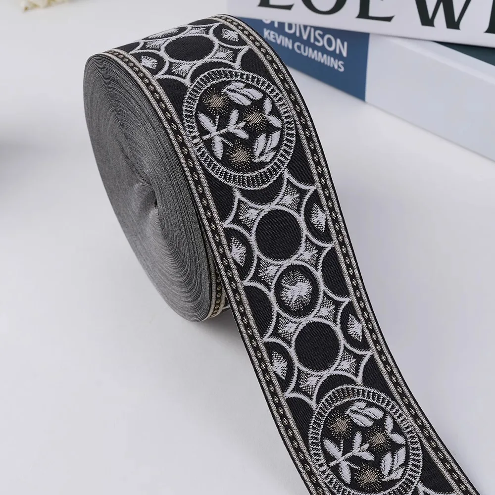 

25 метров тканая жаккардовая лента шириной 6 см, черный, розовый швейный ремень, отделка для одежды, занавеска, украшение для дивана, аксессуары