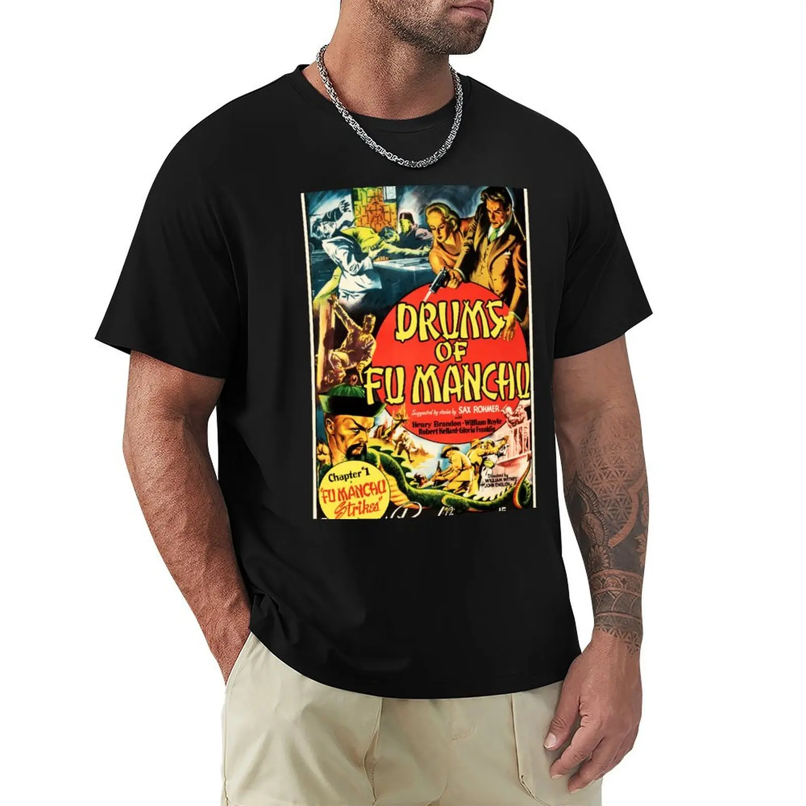 DRUMS OF FU MANCHU 1940 Horror Thriller Cult Film Vintage Movie Poster T-Shirt Large Size Casual Short Sleeve Top