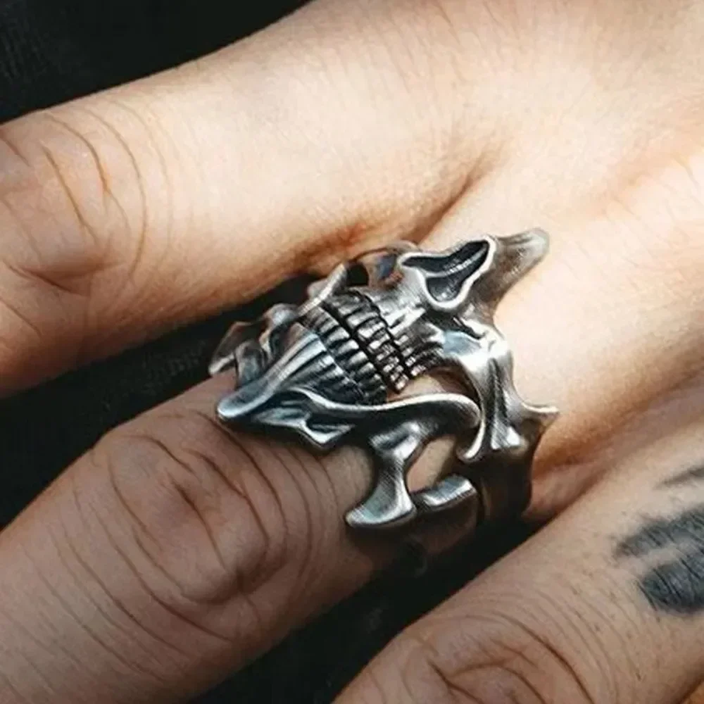 2Pcs Vintage Gothic Steel Skull Mask Rings Skull Mask Design Finger Ring Set for Men Women Creative Punk Mens Rings - view 5