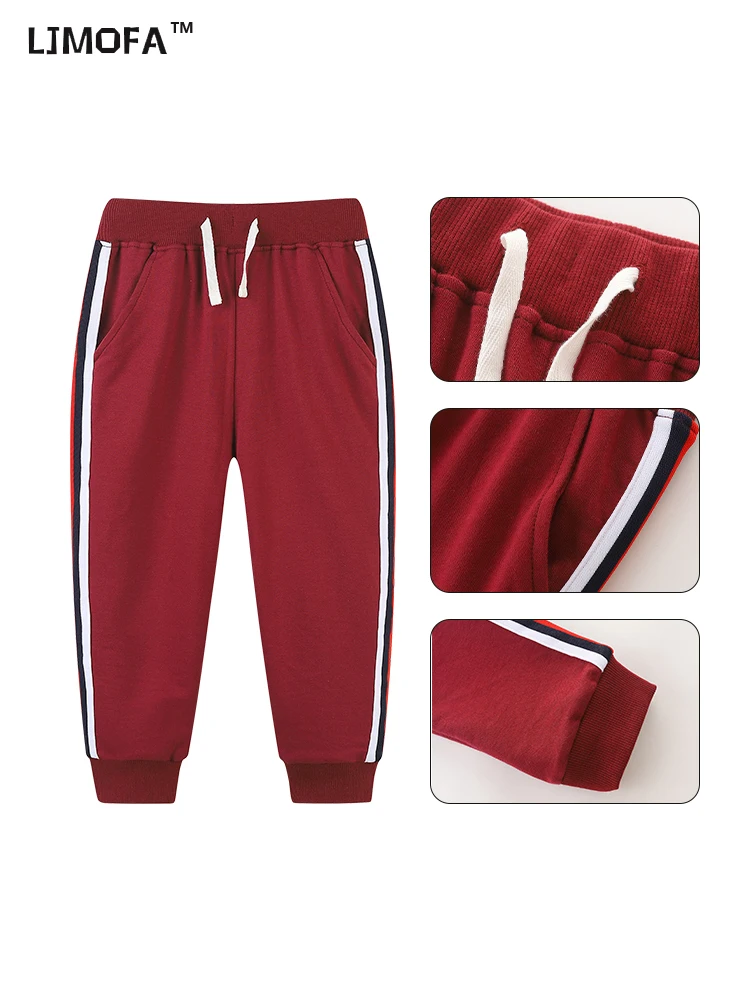 LJMOFA 2024 Boys Sports Pants Fashion Casual Long Sweatpant Children Stripe Running Trousers Baby Running Jogging SweatpantsD336