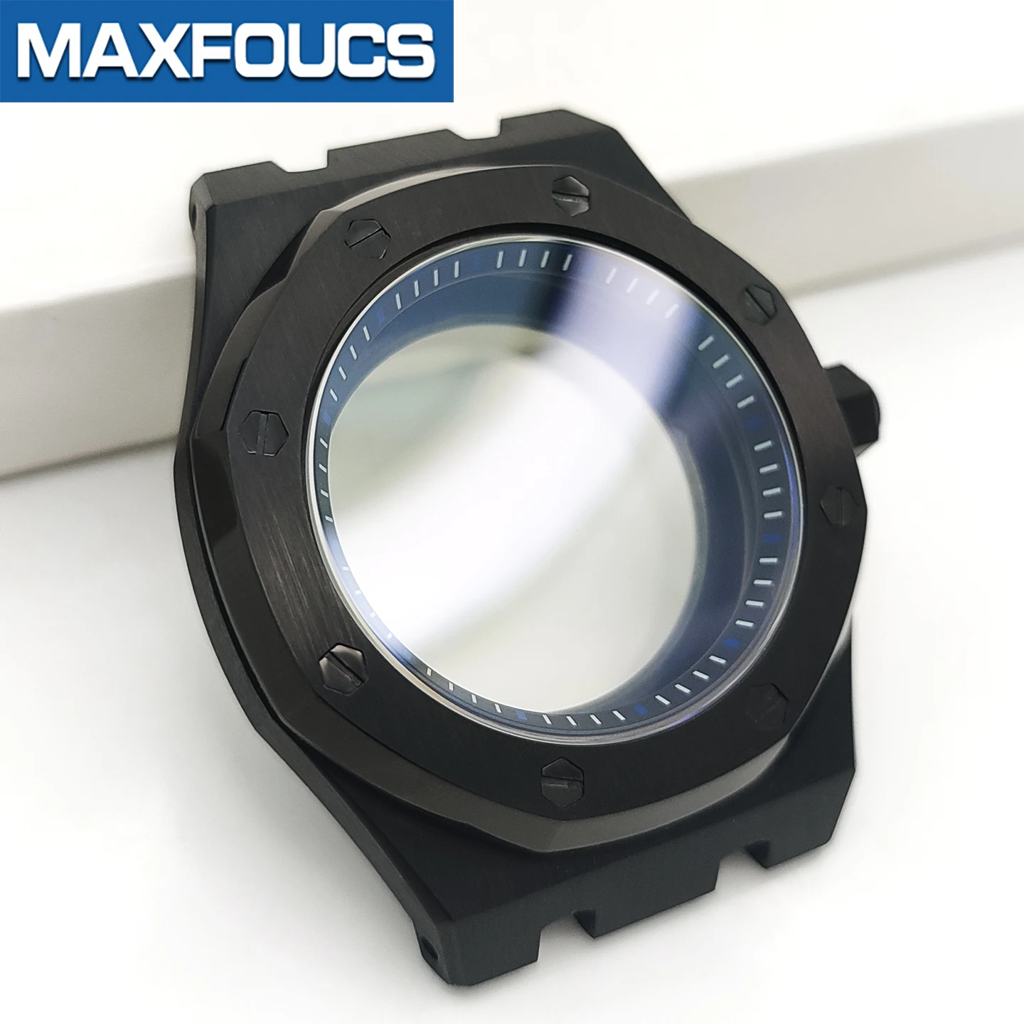 A.P. Stilvolles Uhrengehäuse MOD SKX NH35 NH36 4R36 Schwarze Edelstahlkrone Saphirglas Glänzend/Gebürstet Uhrengehäuse Kundenspezifische Teile – Detail 12